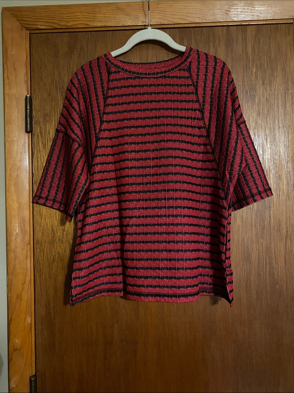 Dokotoo Women's Red & Black Striped Short-Sleeve Top Sz S NWT